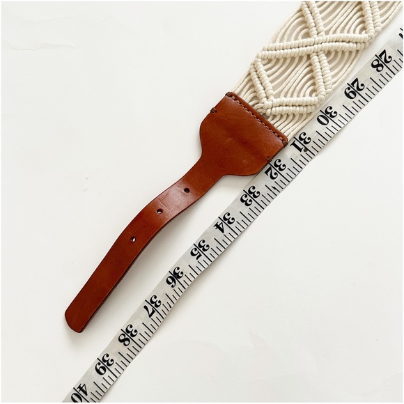 Tommy Bahama Macrame Braided Woven Cream Brown Leather Belt Brass Buckle Boho S - Picture 7 of 8